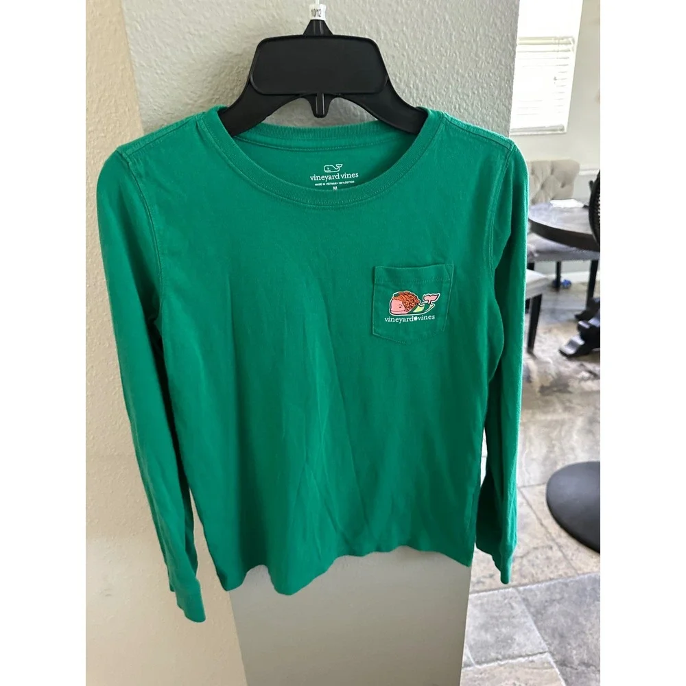 Vineyard Vines Kids Green St Patricks Day Long Sleeve Pocket TShirt Size M 10-12